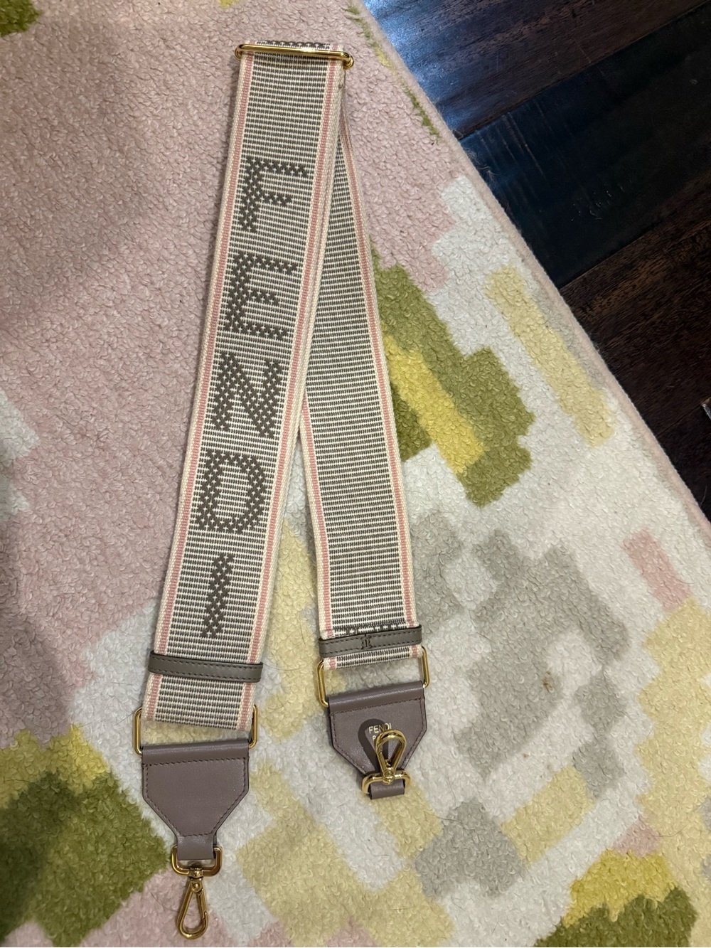 Fendi adjustable Taupe and Pink Bag Strap